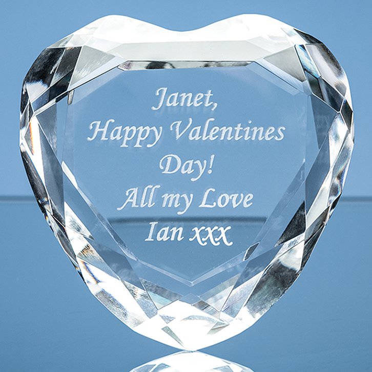 8cm Optical Crystal Clear Flat Facet Heart Paperweight