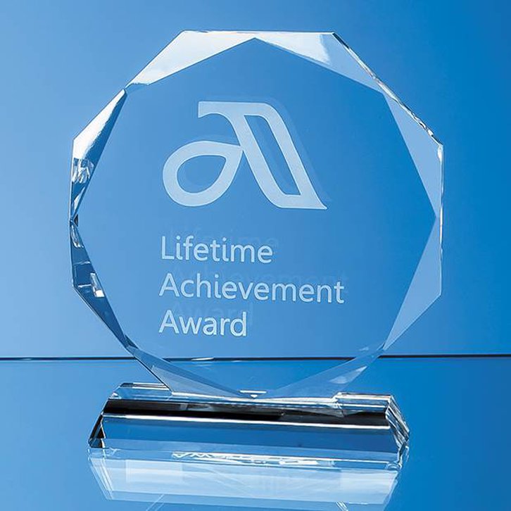 12cm x 12cm x 15mm Clear Glass Facetted Octagon Award