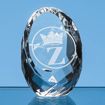 6cm Optical Crystal Facet Sliced Oval Paperweight