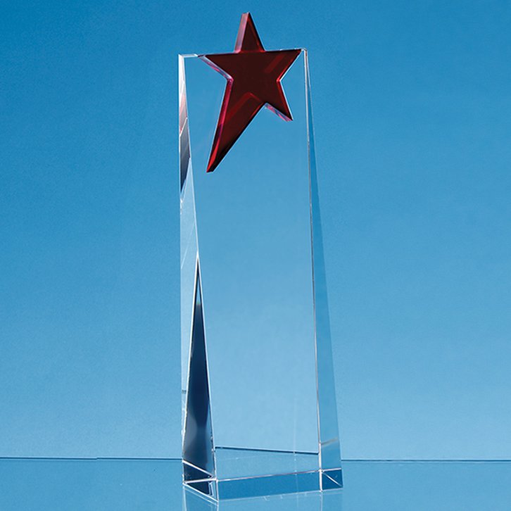 24cm Optical Crystal Rectangle with a Brilliant Red Star Award