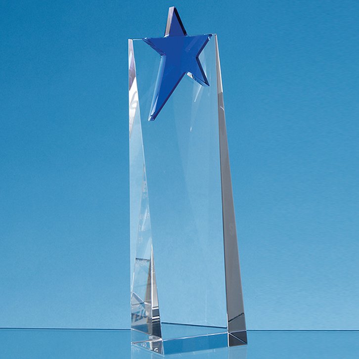 21cm Optical Crystal Rectangle with a Cobalt Blue Star Award