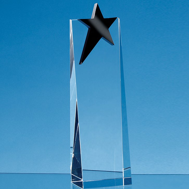 21cm Optical Crystal Rectangle with an Onyx Black Star Award