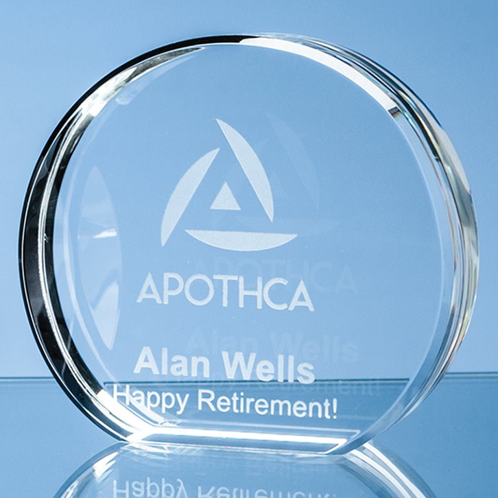 8.5cm x 10cm Optical Crystal Stand Up Circle Award