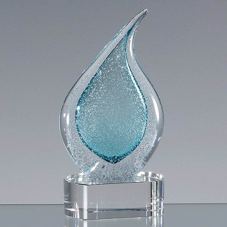 17cm Handmade Glass Frosted Teal Teardrop Award