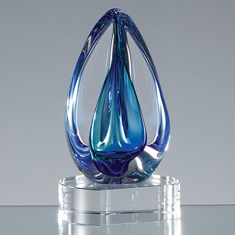 15cm Handmade Glass Blue & Teal Oval CrystalArt Award