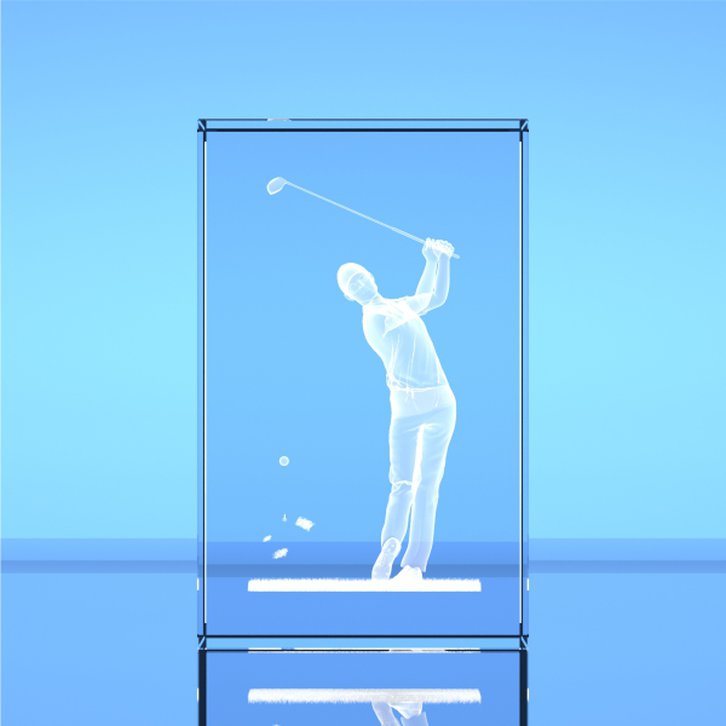 3D Driving Golfer in Optical Crystal Block