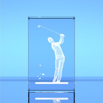 3D Driving Golfer in Optical Crystal Block