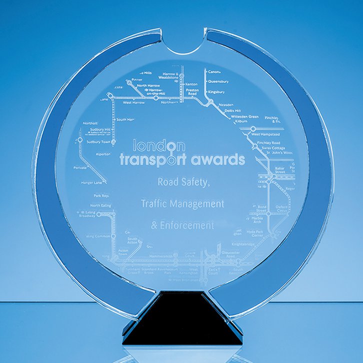 23cm Nik Meller Design Clear Optical Crystal  Cobalt Blue & Black Base Atlas Award