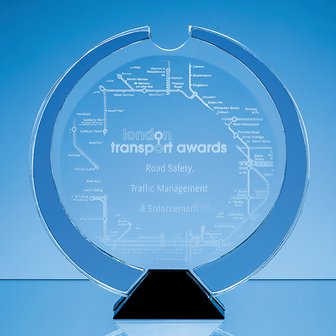23cm Nik Meller Design Clear Optical Crystal  Cobalt Blue & Black Base Atlas Award