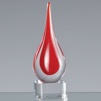 18cm Handmade Crystal Brilliant Red Teardrop Award