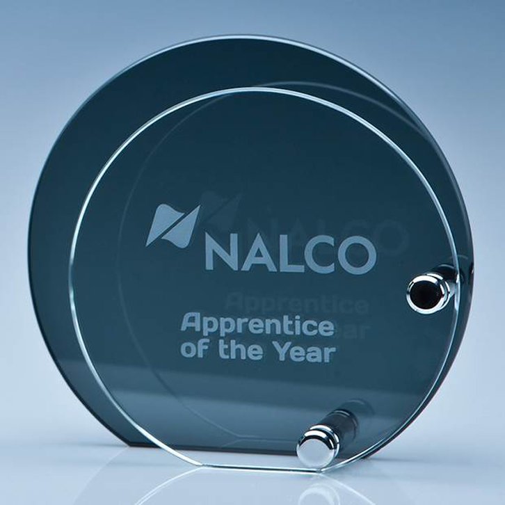 12cm x 6mm Clear Circle Mounted on a 15cm Smoked Glass Plaque