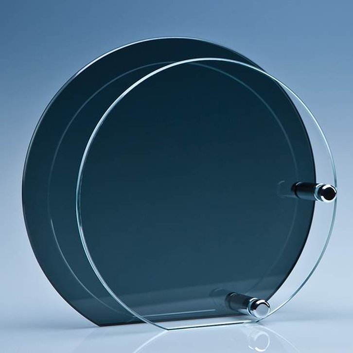 14cm x 6mm Clear Circle Mounted on a 18cm Smoked Glass Plaque