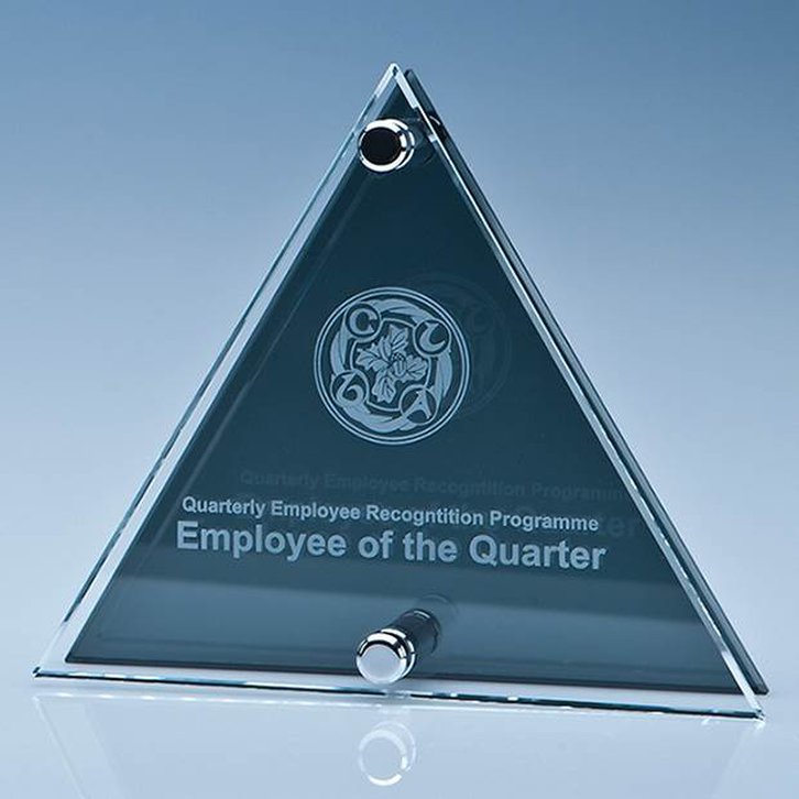 15cm x 17.5cm x 6mm Clear & Smoked Glass Triangle Plaque
