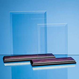 23cm x 18cm x 5mm Jade Glass Bevelled Rectangle on Wood Base