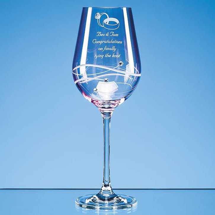 Single Pink Diamante Wine Glass with Spiral Design Cutting