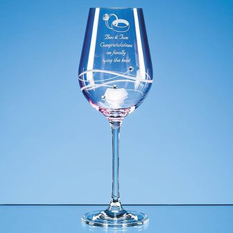 Single Pink Diamante Wine Glass with Spiral Design Cutting