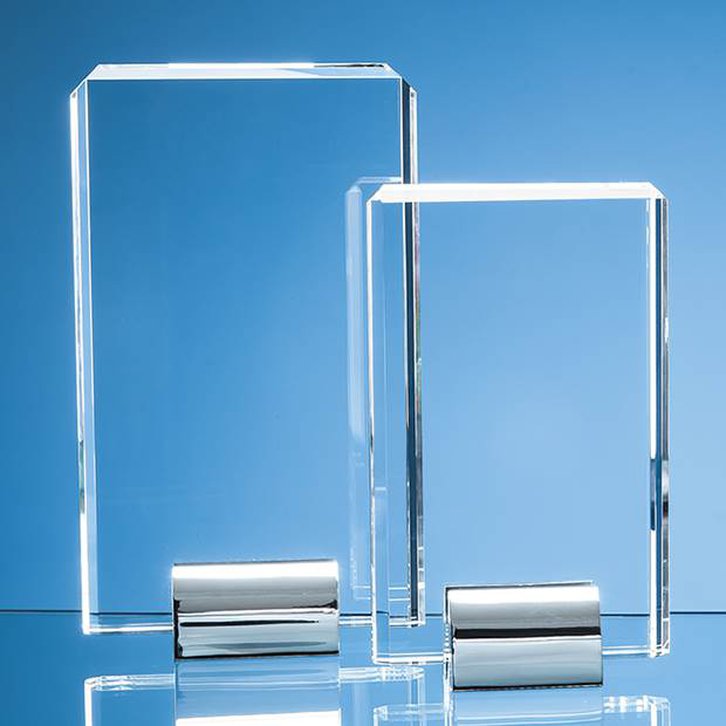 25cm Optical Crystal Rectangle mounted on a Chrome Stand