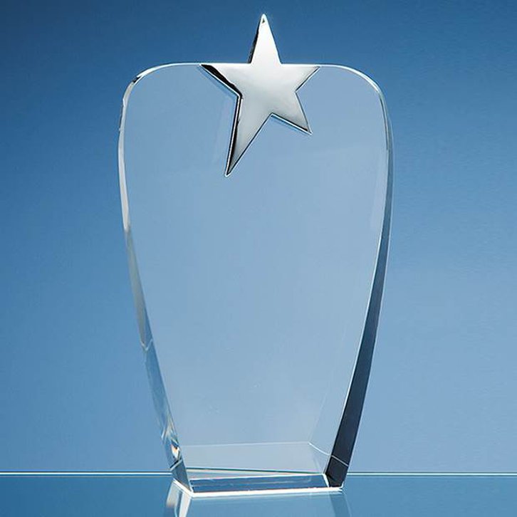 22.5cm Optical Crystal Oval Award with Silver Star