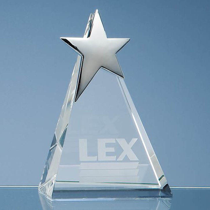 15cm Optical Crystal Triangle Award with Silver Star