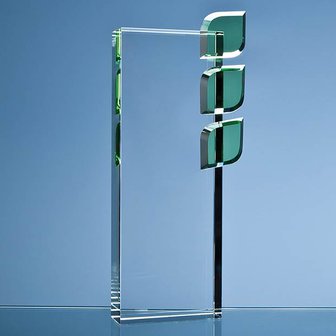 27cm Optical Crystal Eco Excellence Award with Triple Green Leafs