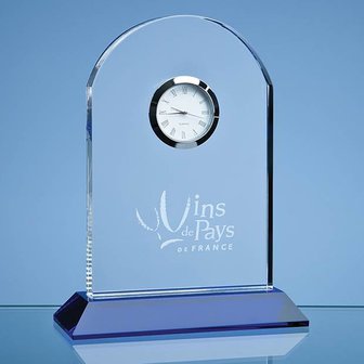 16cm Optical Crystal Arch Clock Mounted on a Cobalt Blue Base