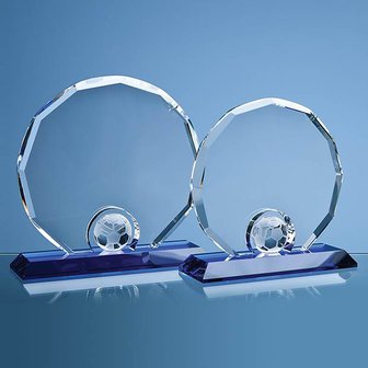 20cm Optical Crystal Decagon with Football on a Blue Base