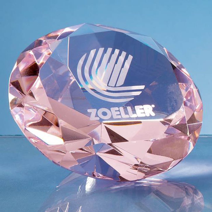 10cm Optical Crystal Pink Diamond Paperweight