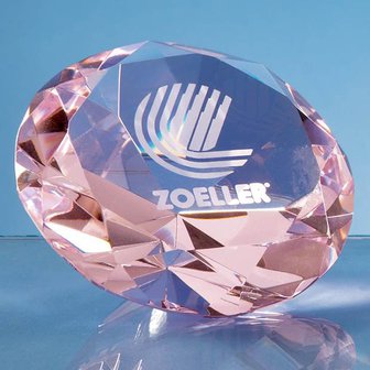 10cm Optical Crystal Pink Diamond Paperweight
