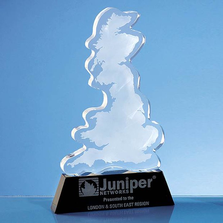 25cm Optical Crystal UK Silhouette Award on an Onyx Black Base