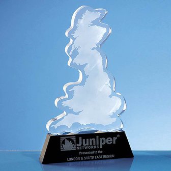 25cm Optical Crystal UK Silhouette Award on an Onyx Black Base