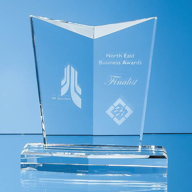 13cm Optical Crystal Facetted Shield Award