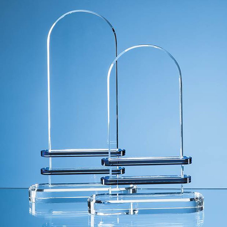23cm Optical Crystal Arch with Double Sapphire Blue Band