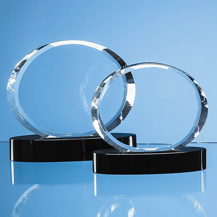 17cm Optical Crystal Oval Award mounted on an Onyx Black Base