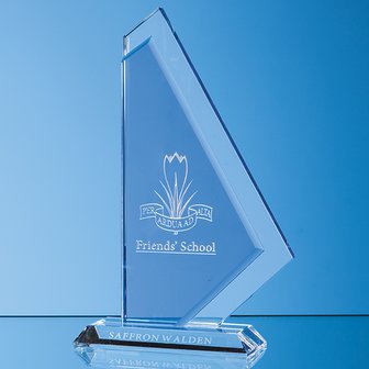 25cm Clear & Cobalt Blue Optical Crystal Glacier Award