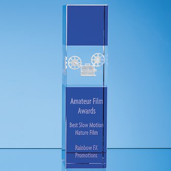 26cm Clear & Cobalt Blue Optical Crystal Square Column Award
