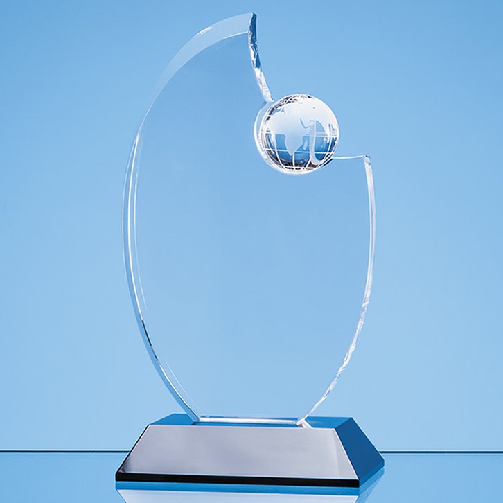 20.5cm Optical Crystal Globe Award Mounted on an Onyx Black Base