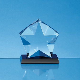 12.5cm x 4cm Optical Crystal Facetted Star Mounted on an Onyx Black Base