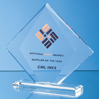 22cm x 25cm x 10mm Clear Glass Vision Diamond Award in a Gift Box