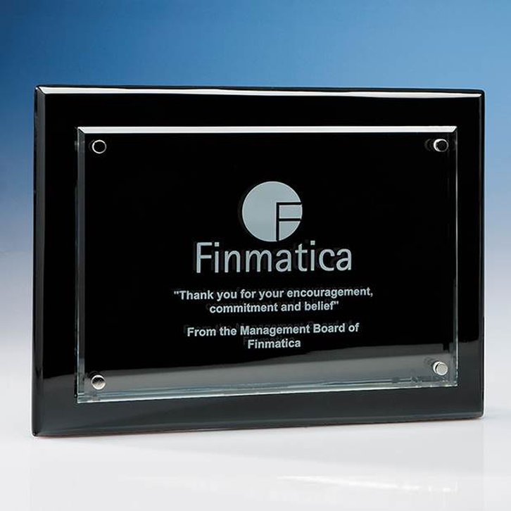 18cm x 25.5cm Clear Rectangle mounted on a Black Wood Plaque