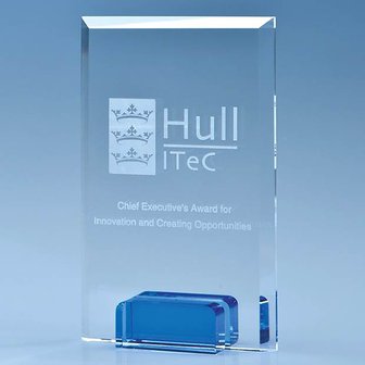 14.5cm Optical Crystal Rectangle with a Cobalt Blue Base