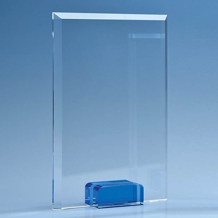 16.5cm Optical Crystal Rectangle with a Cobalt Blue Base
