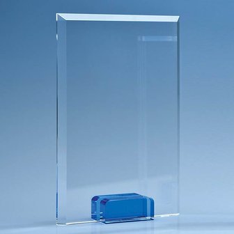 16.5cm Optical Crystal Rectangle with a Cobalt Blue Base