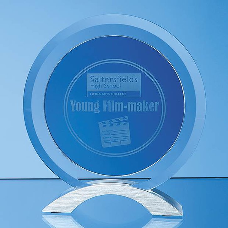 17cm x 15mm Clear & Smoked Glass Circles Mounted on an Aluminium Base