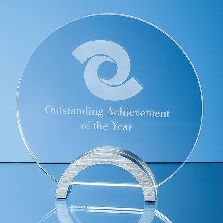 16.5cm x 10mm Clear Glass Circle mounted on an Aluminium Base