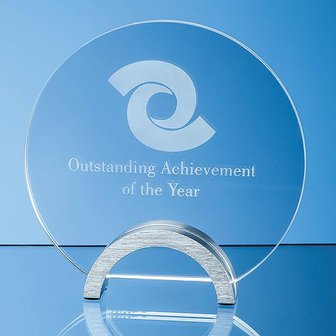 16.5cm x 10mm Clear Glass Circle mounted on an Aluminium Base