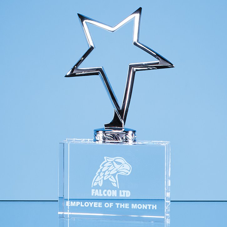 17cm Silver Star Mounted on an Optical Crystal Base