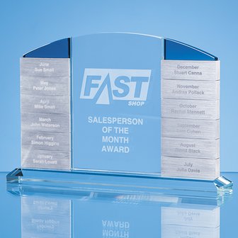 15cm x 22.5cm x 10mm Clear Glass Monthly Arch Award with 12 x Winners Plaques